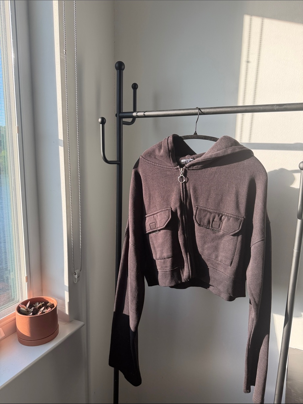 PrettyLittleThing Brown Cropped Hoodie Bomber Jacket